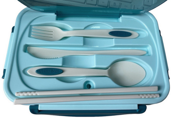 Lunchbox snídaňový box na snídani oběd s přihrádkami příbory