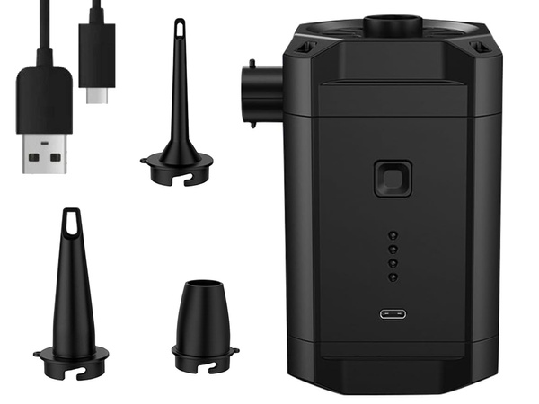 BOMBA ELÉCTRICA RECARGABLE PARA COLCHÓN DE PISCINA 3 ACCESORIOS LED PARA CAMPING