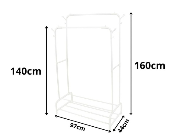 Standing clothes hanger with shelves for shoes and jackets metal wardrobe