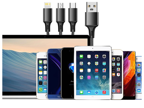 3v1 usb kábel pre telefón lightning kábel iphone micro usb typ-c 1,2 m