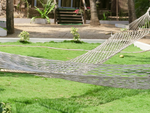 Garden hammock rope net wooden crossbars boho braided white