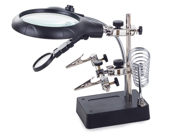 Lupa trzecia ręka 5 led uchwyt 2,5x 90mm lutowania