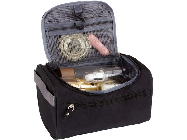 Travel cosmetic bag ogranizer with hook men's waterproof women's black