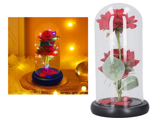 Večná ruža v sklenenom svietiacom led rgb darček pre príležitosti pre ženy červená