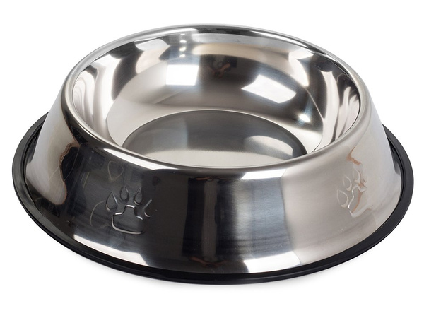 Metal bowl for dog cat silver on rubber 0.5l