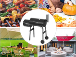 Dārza grils liela kokogļu muca bbq kūpinātājs ar vāku režģa plaukta riteņiem