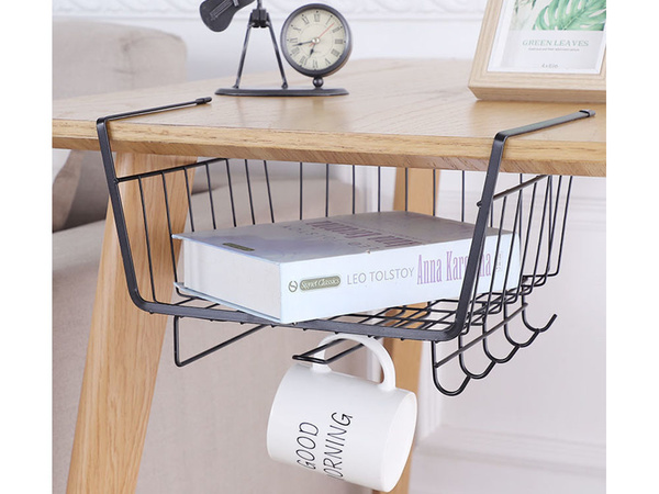 Metal basket under cabinet top 6 hooks paper holder