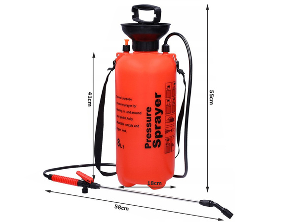 Nyomáspermetező kerti kézi permetező hosszú lándzsa 8l övvel