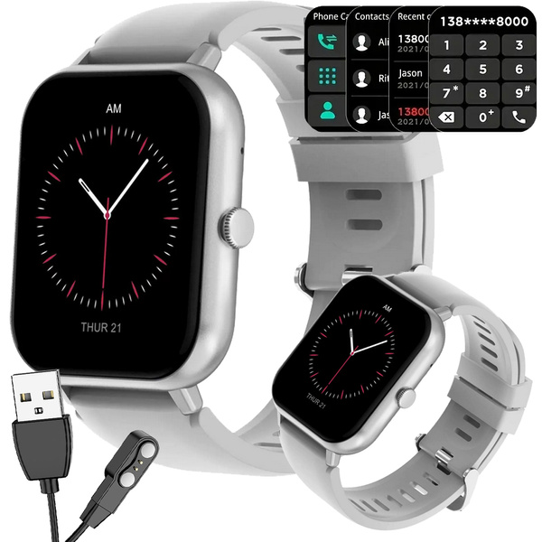Smartwatch zegarek damski męski gumowy pasek sport bluetooth rozmowy szary