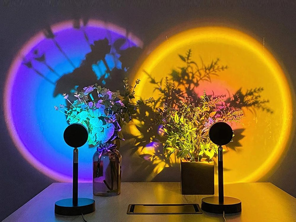 Proiector lampă apus de soare est imitație de metal a condus rgb usb + telecomandă