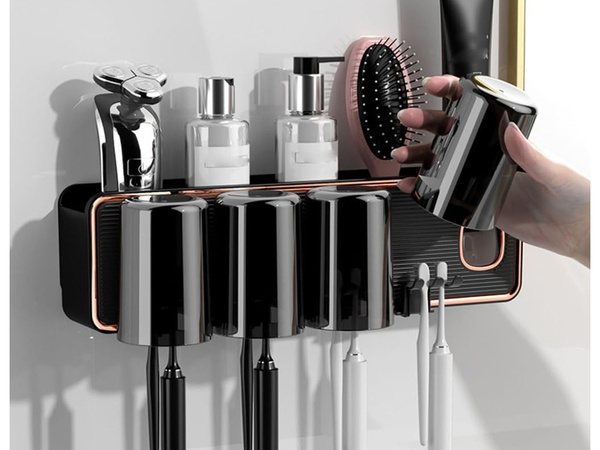 Toothpaste dispenser toothbrush holder hanging organiser with cups