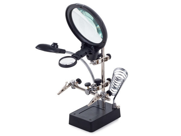 Lupa trzecia ręka 5 led uchwyt 2,5x 90mm lutowania