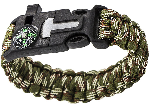 Bransoletka survival opaska 5w1 kompas krzesiwo linka nóż linka paracord