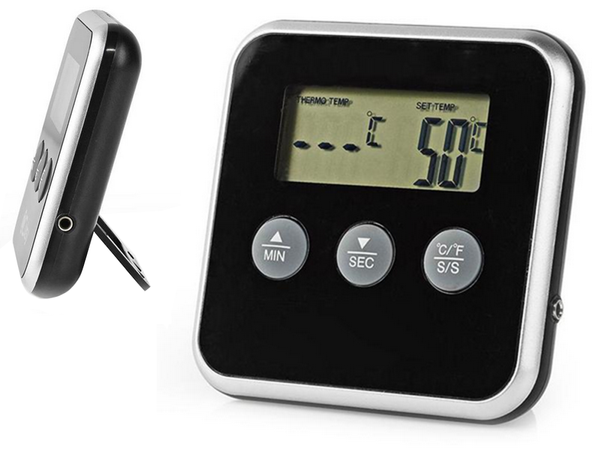 Cyfrowy termometr z termo sondą do pieczenia mięsa wędzarni timer alarm lcd