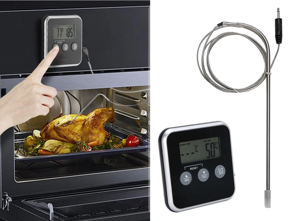 Cyfrowy termometr z termo sondą do pieczenia mięsa wędzarni timer alarm lcd