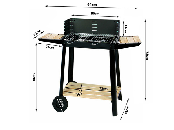 Grill ogrodowy duży węglowy bbq regulowany ruszt półki koła przenośny