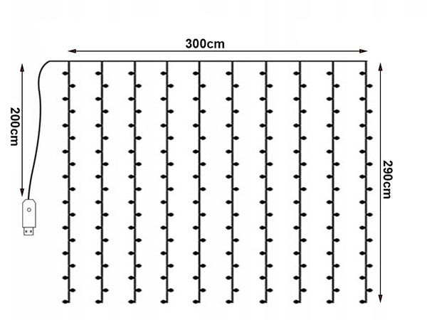 Kurtyna świetlna 300 led na okno wewnętrzna girlanda barwa zimna pilot 3m