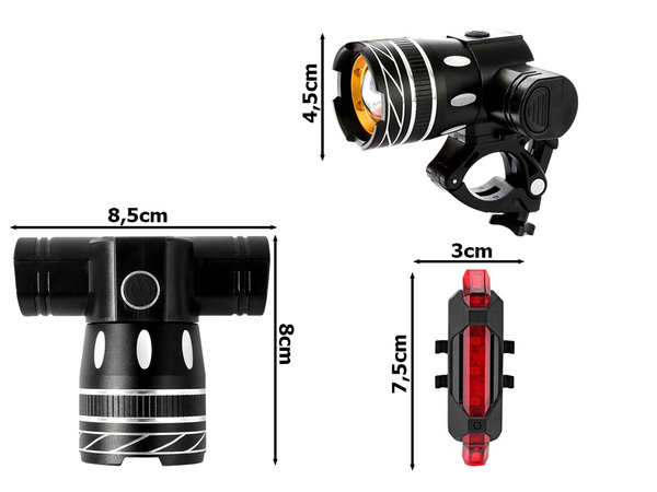 Lampka na rower rowerowa led t6 zestaw przód tył