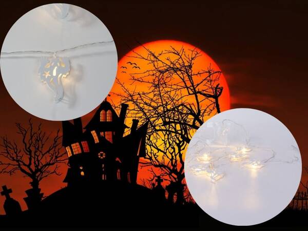 Łańcuch świetlny girlanda led halloween duch 2m 10 duchów wisząca