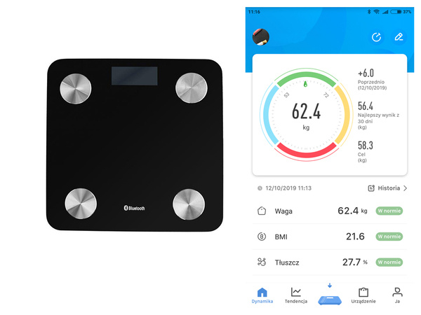 Waga łazienkowa analityczna smart android ios apikacja precyzyjna bluetooth