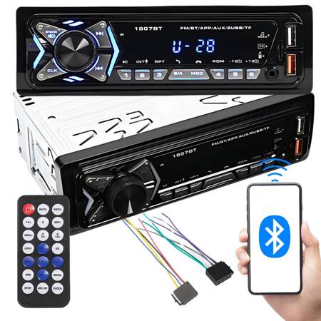 Radio auto bluetooth usb aux sd 1-din speakerphone telecomandă