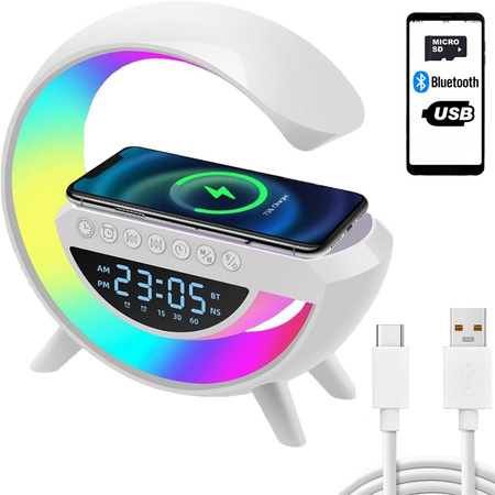 Led light rgb gaming charger induction speaker alarm clock radio clock