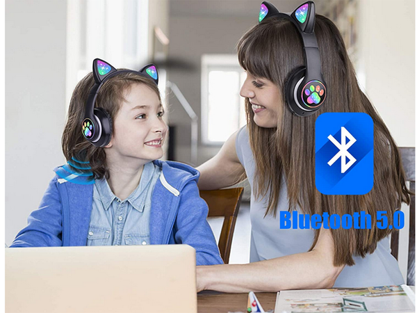 Беспроводные наушники bluetooth радио fm mp3 кошачьи ушки led подсветка