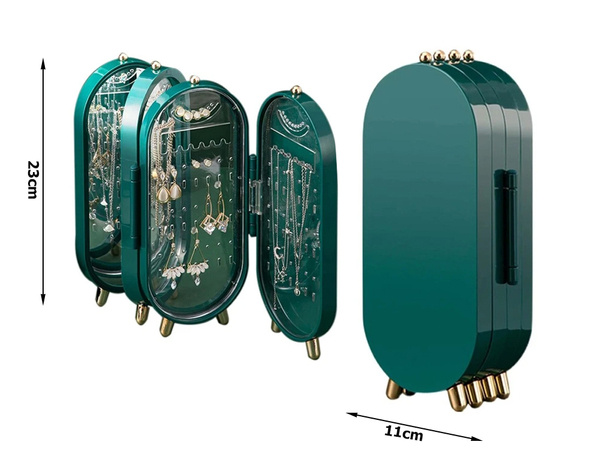 Органайзер для украшений складная шкатулка дисплей зеркало подставка зеленый