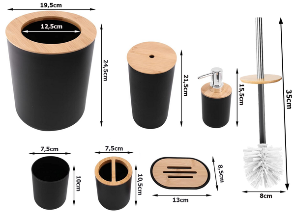 Bathroom set 6-в-1 bathroom toilet toilet handle bin black set