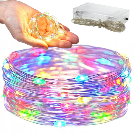 Cable luces 100 leds con pilas 10m multicolor