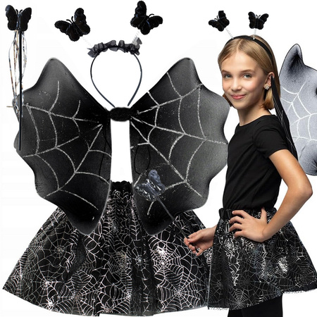 Disfraz de halloween vestido falda araña diadema alas de mariposa varita mágica