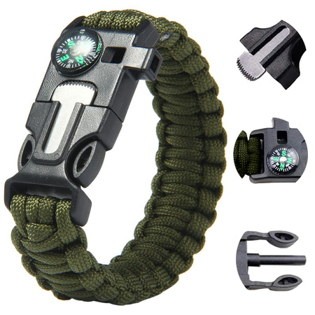 Pulsera de supervivencia pulsera 5en1 brújula pedernal cuchillo cuerda paracord