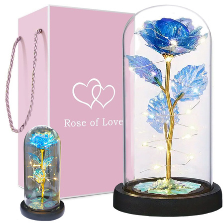 Rosa eterna en cristal regalo led luminoso cristal azul para el dia de la mujer