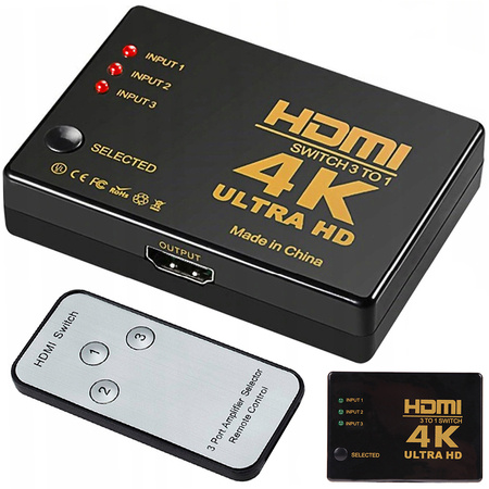 Switch splitter 3x a 1 hdmi 4k uhd control remoto ir