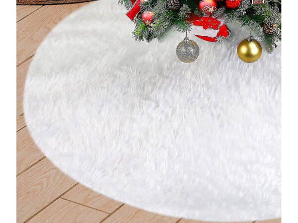 Alfombra de árbol de navidad blanca peluda redonda de 90 cm