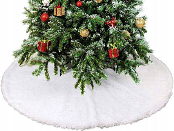 Alfombra de árbol de navidad blanca peluda redonda de 90 cm