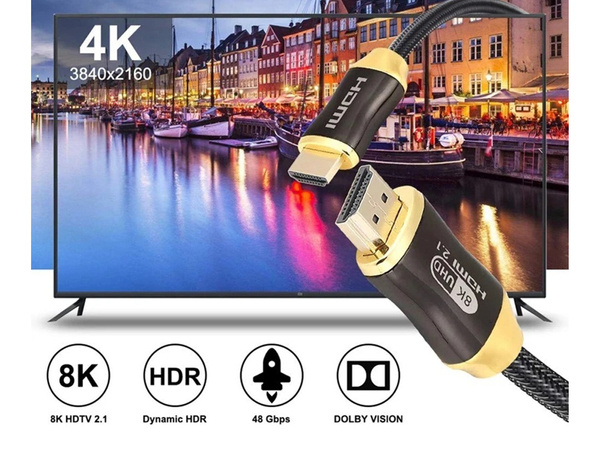 Cable de vídeo hdmi 2.1 ultra alta velocidad 8k 60hz 4k 120hz hq oro 1.5m