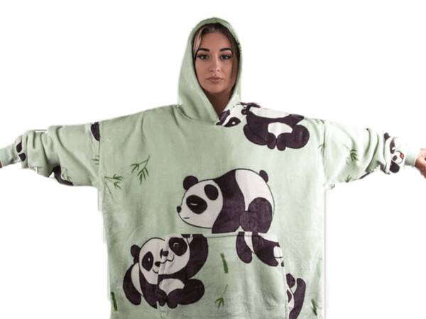 Cálida sudadera panda oversize manta xxl 2en1 piel gruesa suave con capucha