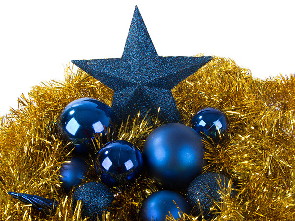 Christmas tree baubles holiday blue glitter star 8 / 6 / 5