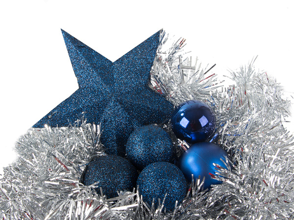 Christmas tree baubles holiday blue glitter star 8 / 6 / 5