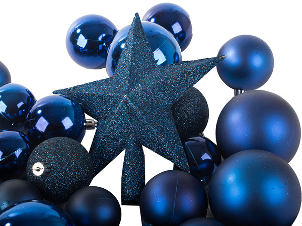 Christmas tree baubles holiday blue glitter star 8 / 6 / 5