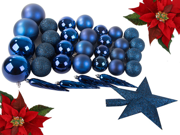 Christmas tree baubles holiday blue glitter star 8 / 6 / 5