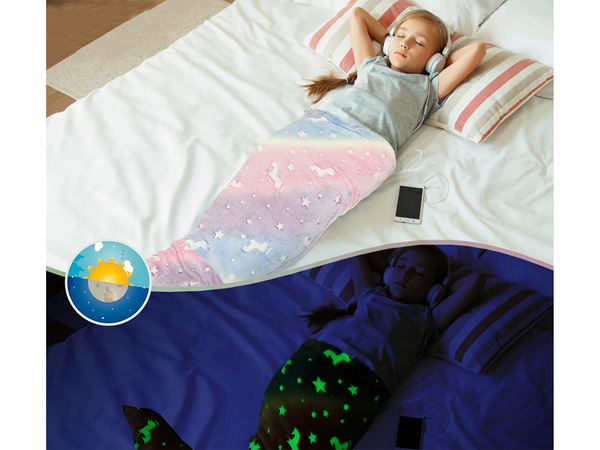 Cola de sirena manta saco de dormir cálido luminoso para las niñas caballo suave