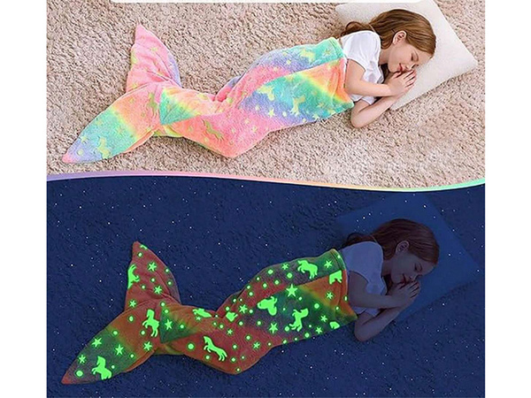 Cola de sirena manta saco de dormir cálido luminoso para las niñas caballo suave