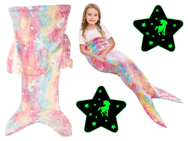 Cola de sirena manta saco de dormir cálido luminoso para las niñas caballo suave