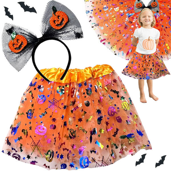 Disfraz de halloween falda tutu calabaza diadema lazo brillante