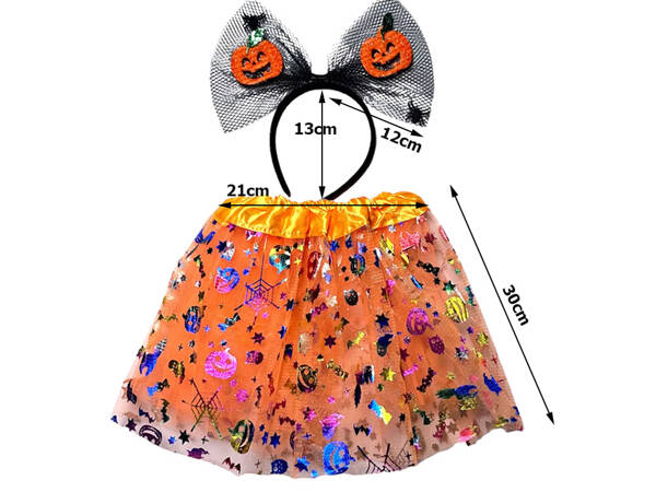 Disfraz de halloween falda tutu calabaza diadema lazo brillante