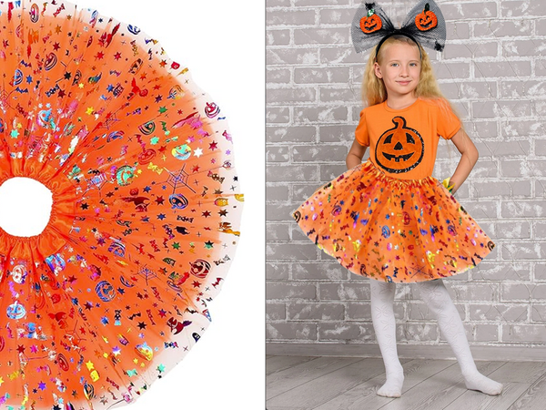 Disfraz de halloween falda tutu calabaza diadema lazo brillante