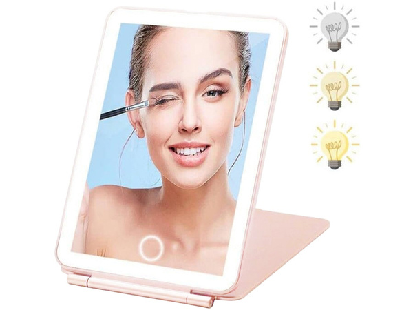 Espejo de maquillaje con iluminación led espejo de viaje plegable