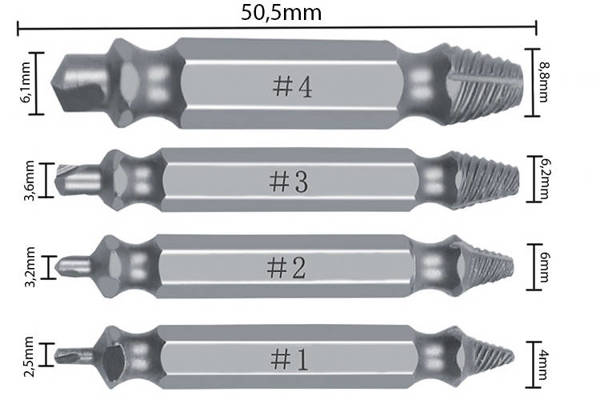 Extractores de tornillos para pasadores rotos 4 uds.